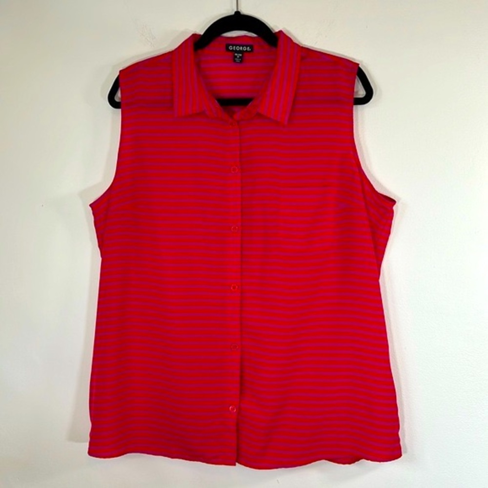 George Striped Fuchsia Sleeveless Layering Piece Women’s Size XXL Button Up Top